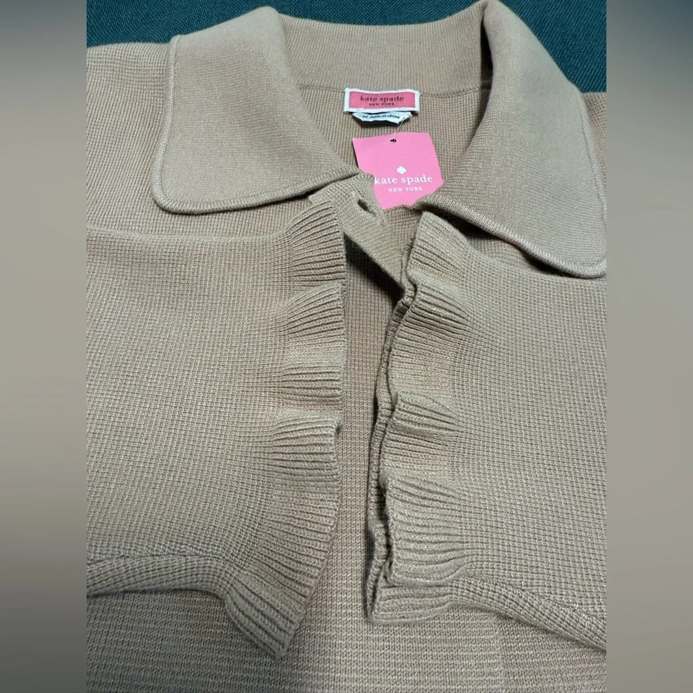 NWT Kate Spade Ruffle Sweater Knit Cardigan Blazer, Light Fawn XL Preppy
